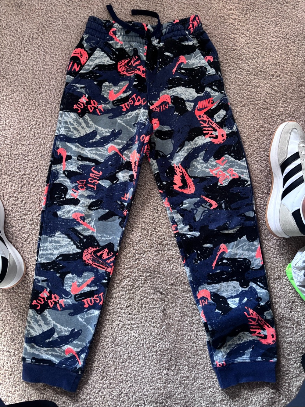 Nike Kids Navy & Gray Camo Joggers with Pink Accents